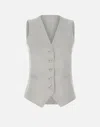Eleventy Wool Linen Gilet In Ice Grey