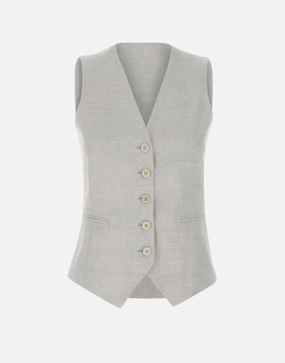 Eleventy Wool Linen Gilet In Ice Grey