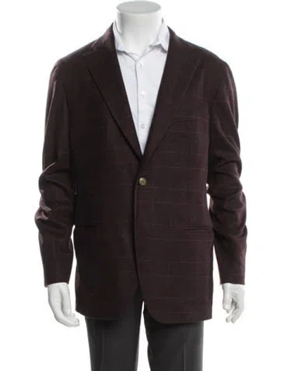 Pre-owned Eleventy Wool Plaid Print Blazer In Burgundy