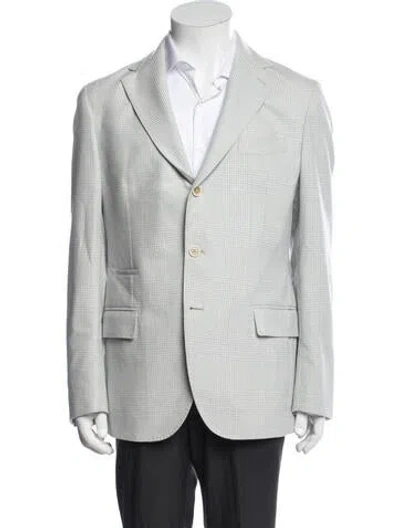 Pre-owned Eleventy Wool Plaid Print Blazer In Grey
