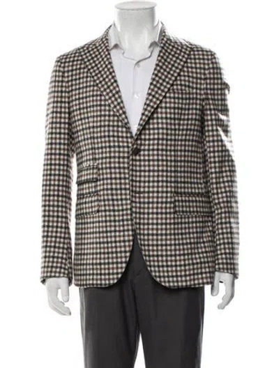 Pre-owned Eleventy Wool Plaid Print Blazer In Neutrals