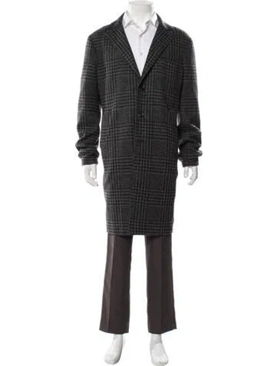Pre-owned Eleventy Wool Plaid Print Coat In Gray