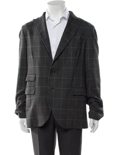 Pre-owned Eleventy Wool Plaid Print Peacoat In Gray