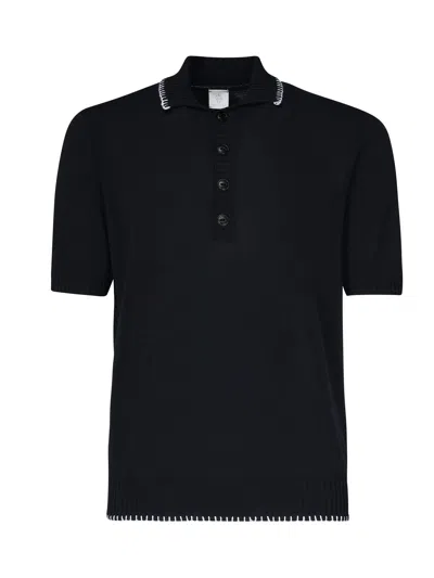 Eleventy Wool Polo With Contrast Trim In Blue