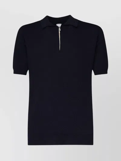 Eleventy Wool Polo Zip Short Sleeves Straight Hem