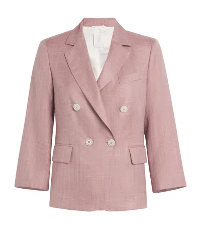 Eleventy Wool-silk-linen Double-breasted Blazer In Pink