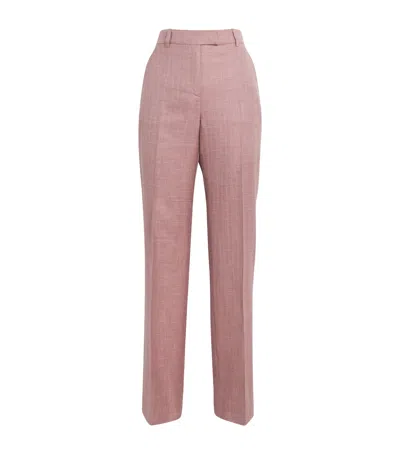 Eleventy Wool-silk-linen Straight Trousers In Rose