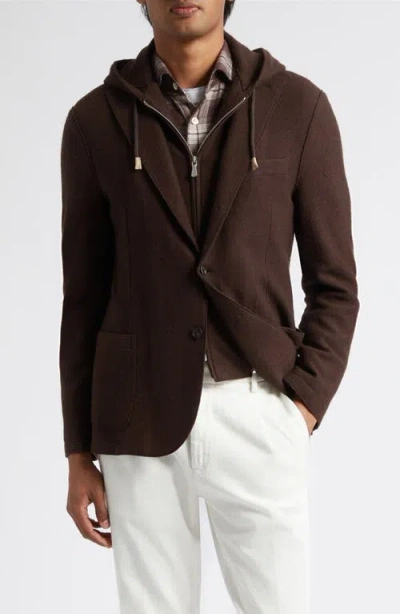 Eleventy Wool Sport Coat With Hoodie Bib In Animal Print