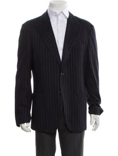 Pre-owned Eleventy Wool Striped Overcoat In Blue