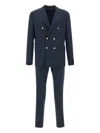 Eleventy Blue Double-breasted Suit With Peak Revers And Jewel Buttons In Wool Stretch Man