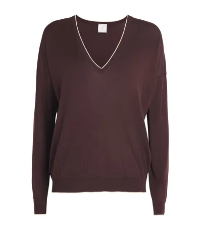 Eleventy Wool V-neck Sweater In Burgundy
