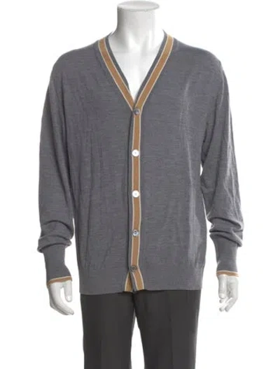 Pre-owned Eleventy Wool V-neck Cardigan In Gray