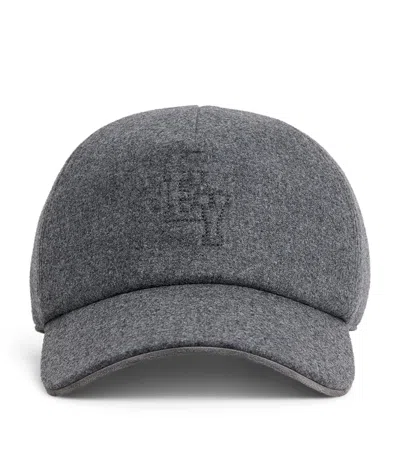 Eleventy Wool-blend Baseball Logo Cap In Gray