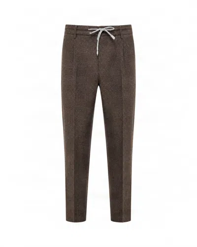 Eleventy Wool-blend Drawstring Trousers In Brown