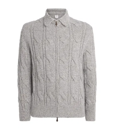 Eleventy Wool-blend Zip-up Cardigan In Gray
