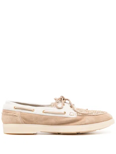 Eleventy Woven-panel Boat Shoes In Neutrals