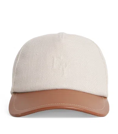 Eleventy X Harrods Leather-trimmed Linen Baseball Cap In White