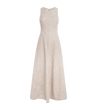Eleventy X Harrods Linen Floral Embroidered Dress In Neutral
