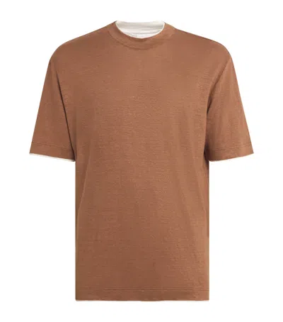 Eleventy X Harrods Linen Layered T-shirt In Brown