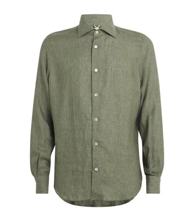 Eleventy X Harrods Linen Long-sleeve Shirt In Green