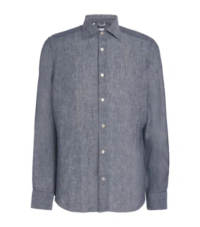 Eleventy X Harrods Linen Long-sleeve Shirt In Blue