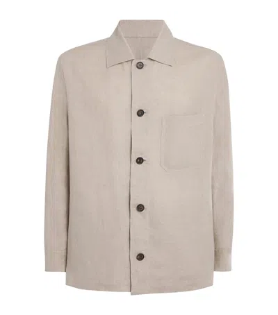 Eleventy X Harrods Linen Overshirt In Brown