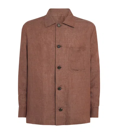 Eleventy X Harrods Linen Overshirt In Brown