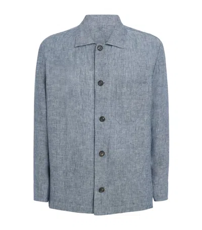 Eleventy X Harrods Linen Overshirt In Blue