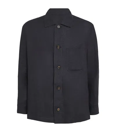 Eleventy X Harrods Linen Overshirt In Blue