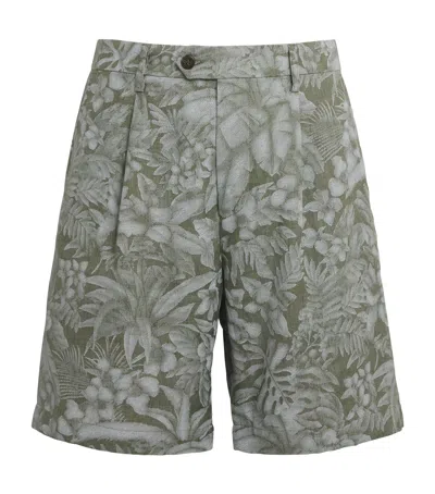 Eleventy X Harrods Linen Printed Bermuda Shorts In Green