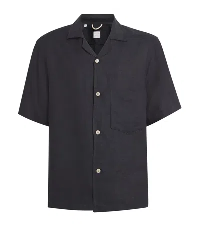 Eleventy X Harrods Linen Short-sleeve Shirt In Black