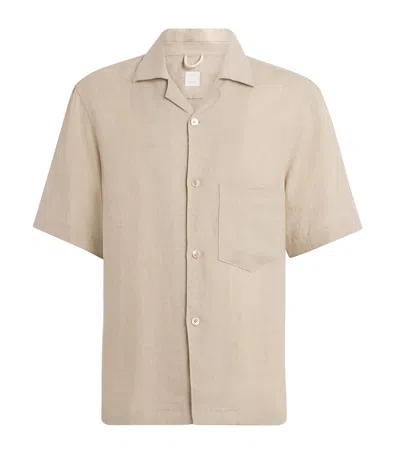 Eleventy X Harrods Linen Short-sleeve Shirt In Neutral