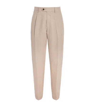 Eleventy X Harrods Linen Tailored Trousers In Neutral
