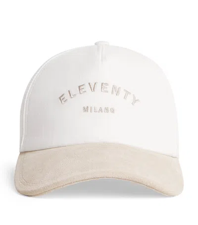 Eleventy X Harrods Suede-trimmed Linen Baseball Cap In White