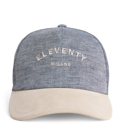 Eleventy X Harrods Suede-trimmed Linen Baseball Cap