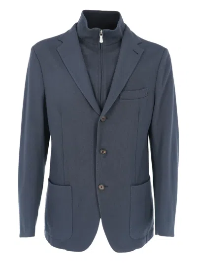 Eleventy Zip Buttons Blazer In Blue