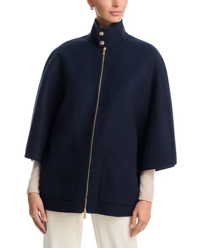 Eleventy Zip Front Wool Blend Cape Jacket In Blue