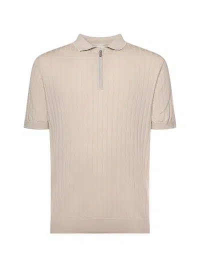 Eleventy Zip-neck Ribbed Polo Shirt In Brown