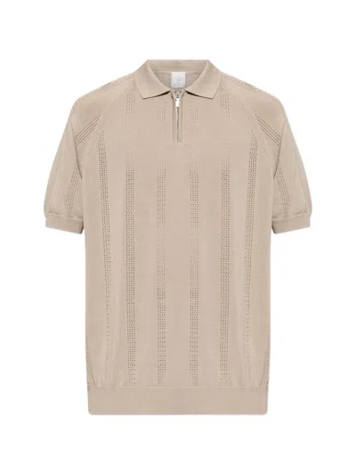 Eleventy Zip Striped Knitted Polo Shirt In Gold