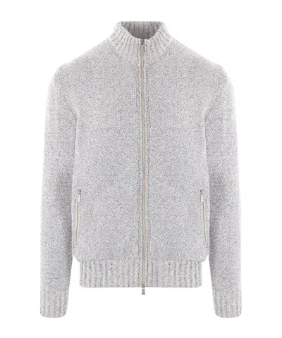 Eleventy Zip-up Marl-knit Cardigan In Gray