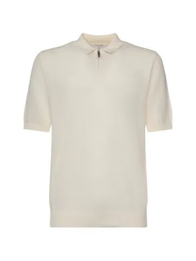 Eleventy Cotton Zip-up Polo Shirt In White