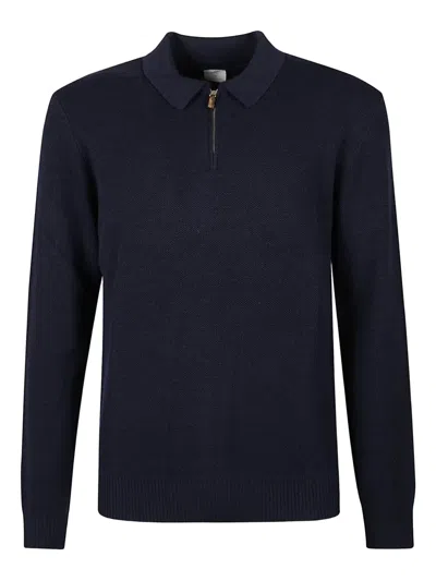 Eleventy Zip-up Wool Polo Sweater In Blue