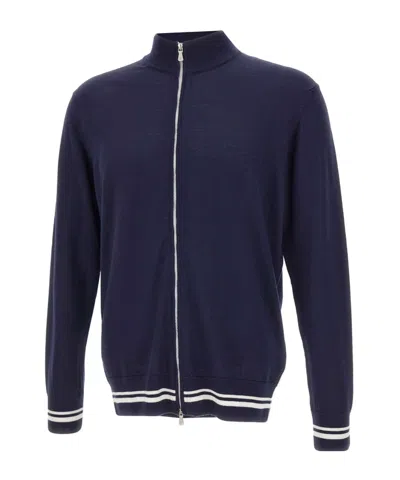 Eleventy Zipper Long Sleeve Sweater In Blue
