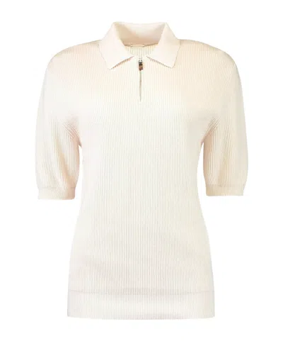 Eleventy Zipper Short-sleeved Knit Sweater In Neutral
