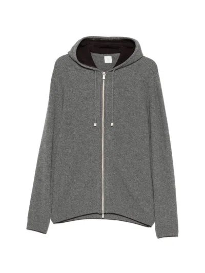 Eleventy Zip-up Cashmere Hood Cardigan In Gray