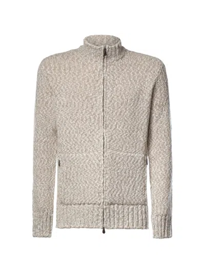 Eleventy Zip-up Chunky-knit Sweater In Gray