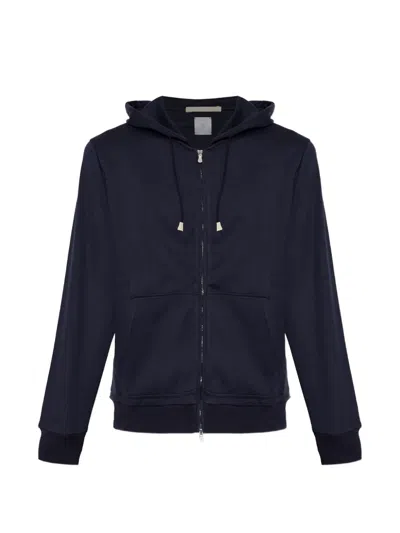 Eleventy Zip-up Drawstring Hoodie In Blue