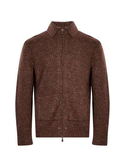 Eleventy Zip-up Flecked Sweater In Brown