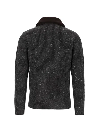 Eleventy Zip-up Ribbed-knit Jacket In Gray