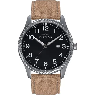 Elevon Crosswind Canvas-overlaid Leather-band Watch W/ Date In Black/khaki